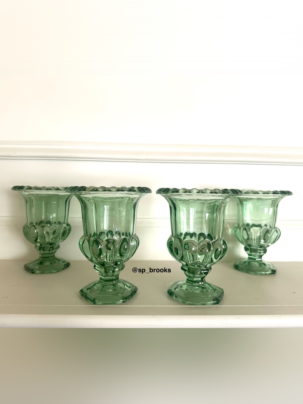 🎁4PC Godinger Stem Glasses - Green Columnar Fluted Milkshake Glasses - 5.5” High
